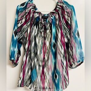 W Sz M - I.N. Studio Multi-Color Peasant Blouse